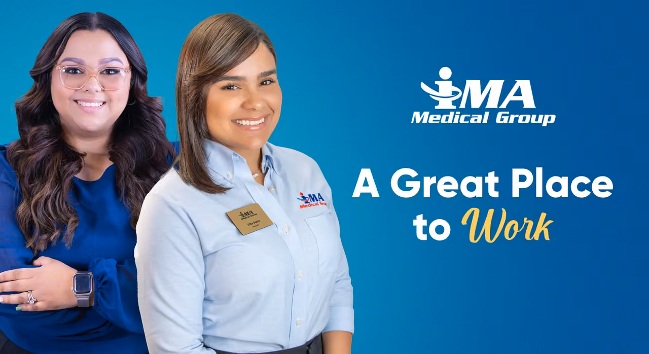IMA Medical Group recruiters beside the line A Great Place to Work